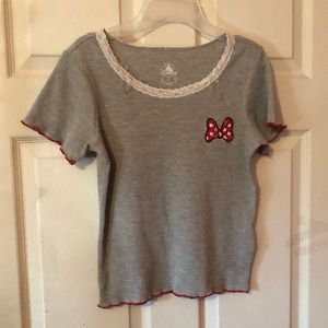 Minnie Mouse Waffle Knit Lace Collar Ruffled Sleeve Bottom T-Shirt Girls Medium